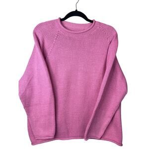 Handmade Mock Neck Knitted Long Sleeve Thick Pink Pullover Sweater Size L/XL